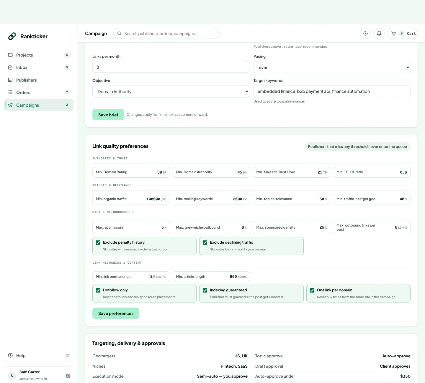 Link quality preferences: authority and trust, traffic and relevance, risk and neighbourhood, link mechanics and content