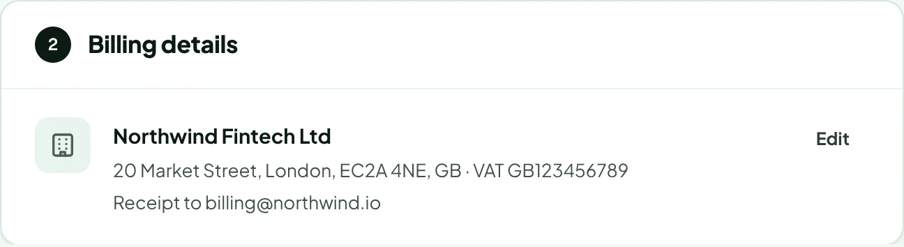 Saved billing details at checkout with the Edit button
