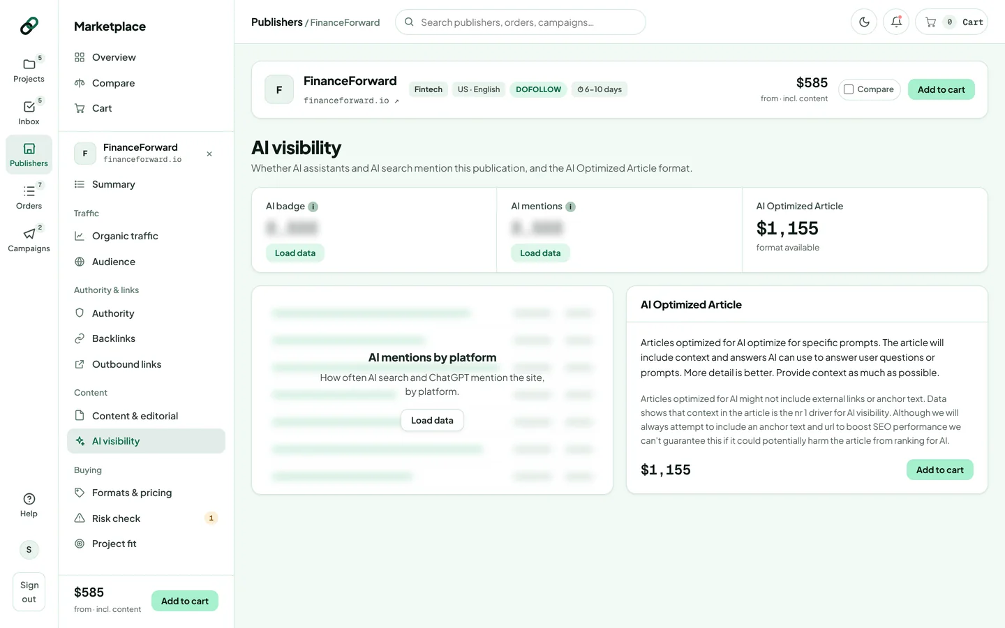 A publisher's AI visibility page
