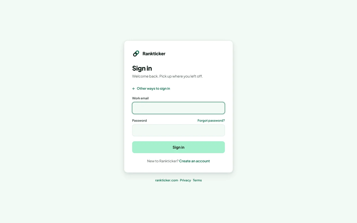 The email sign-in form with work email, password and the Forgot password link